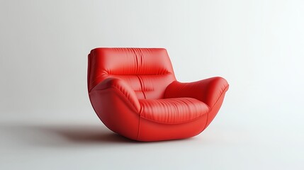 A red leather chair is sitting on a white background