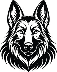 German shepherd dog in different poses on a white background objects silhouette illustration.