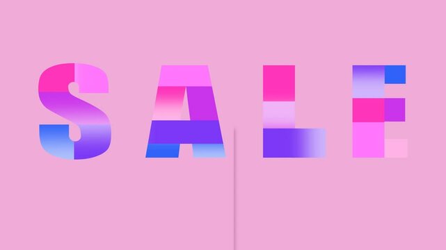 Animated text "Sale" on pink background, promotions, discounts and social media marketing. Big sale offer.
