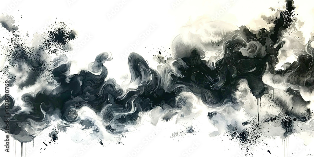 Poster A painting of a black and white wave with a white background