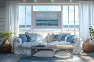 Elegant Coastal Style Living Room with Serene Ocean View