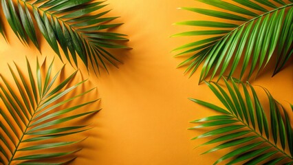 Immerse yourself in summer aesthetics with a striking flat lay of tropical leaves against a bright background, ideal for capturing vibrant