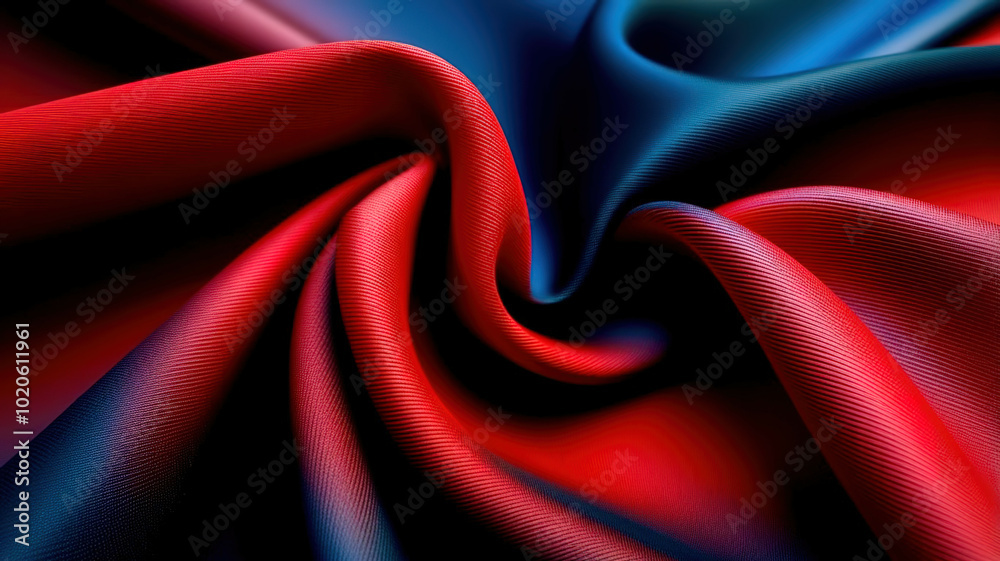 Poster a red and blue fabric with a pattern of waves