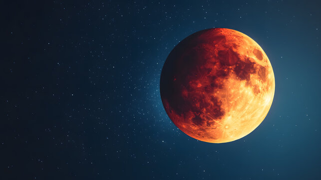 Red Moon Close-Up from Telescope: Close-up of the red moon, as seen through a telescope.