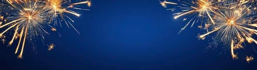 Blue Night Sky with Festive Fireworks and Space for Text or Decoration - Perfect for Celebrations and Holidays like New Year's Eve