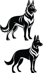 German shepherd dog in different poses on a white background objects silhouette illustration.