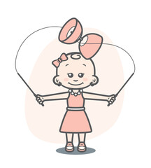 Vector young standing girl juggles diabolo. Isolated on white background.