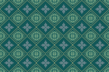 Green damask seamless pattern. Design for textile, fabric, clothing, wallpaper, wrapping, cushion art ornament and decoration.