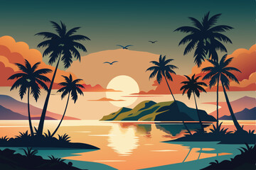 Obraz premium Tropical island colorful design with palm tree