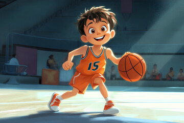 Naklejka premium Cartoon basketball kid, illustration