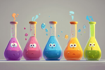 cartoon Science chemical flasks, illustration