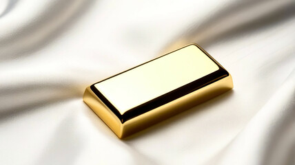 A gold bar sits on a white cloth