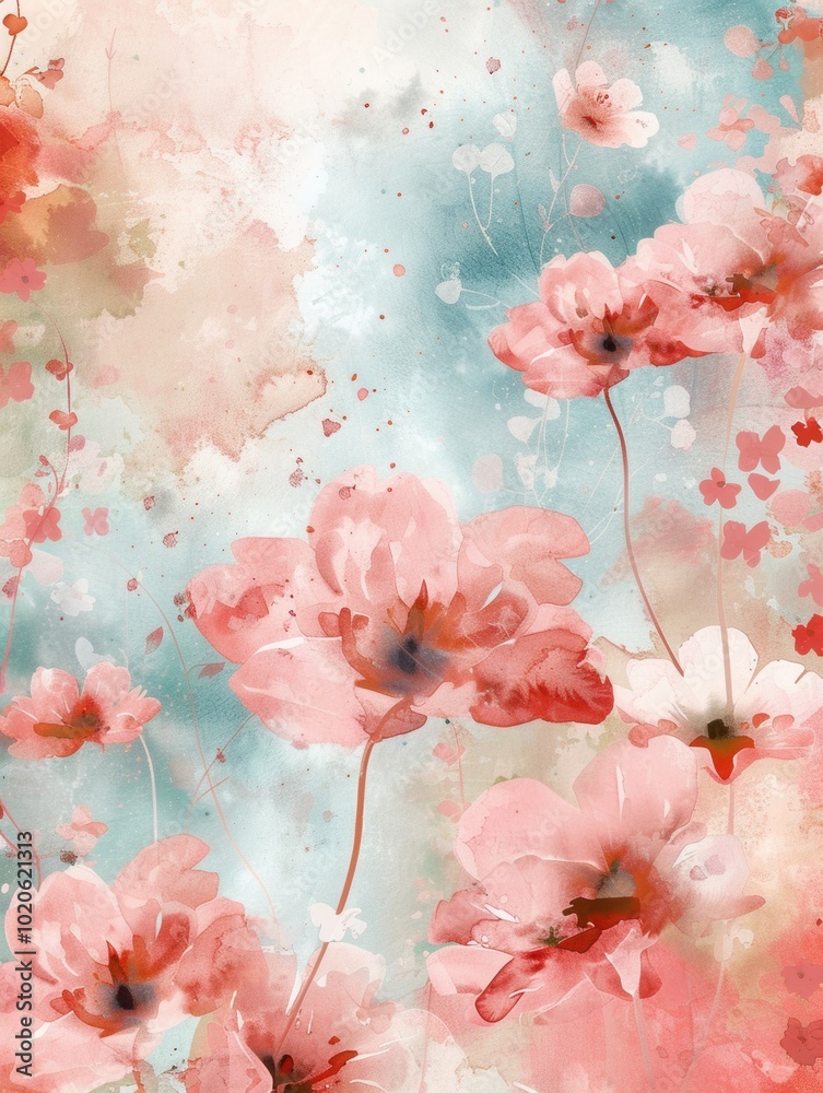 Poster delicate pastel-hued flowers gently blend with soft colors, creating a calming and artistic represen