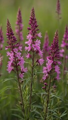 Fototapeta premium Close-Up of Pinkish-Purple Wildflowers Growing in a Meadow