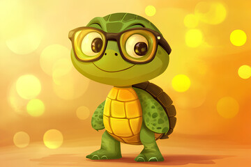 Fototapeta premium Cartoon turtle character with glasses, illustration