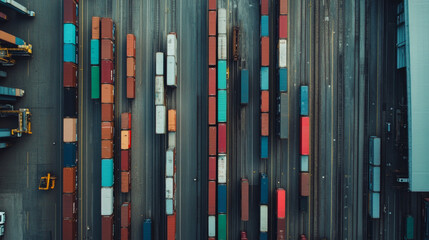 Obraz premium Aerial view of shipping containers in a busy port
