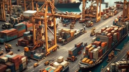 Naklejka premium Dockyard handling industrial freight and cargo transport