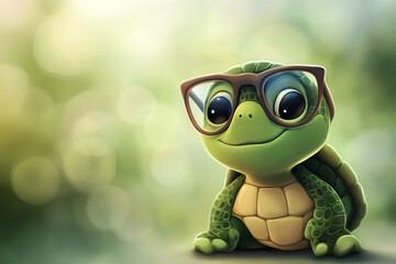 Obraz premium Cartoon turtle character with glasses, illustration