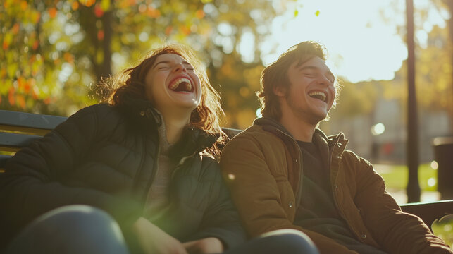 couple in the park laught Generative AI