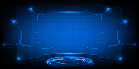 Vector illustrations of futuristic hi tech stage layout for showcase and background.Digital hologram stage and hi tech architect element around. 