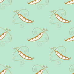pattern with pea pods gold contour , on mint green pastel background.