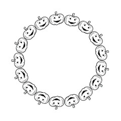 Halloween hand drawn spooky pumpkins frame doodle sketch. Vector design