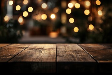 A rustic wooden table with a blurred background. Perfect for showcasing your products or creating a warm, inviting atmosphere.