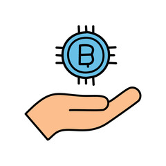 Bitcoin on hand color icon vector illustration