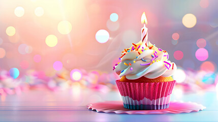 Festive 17th Birthday Cupcake with Candles and Colorful Sprinkles
