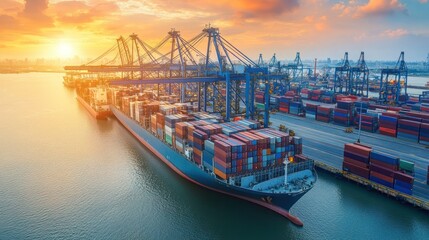 Fototapeta premium Nautical structure at a seaport with global transport logistics