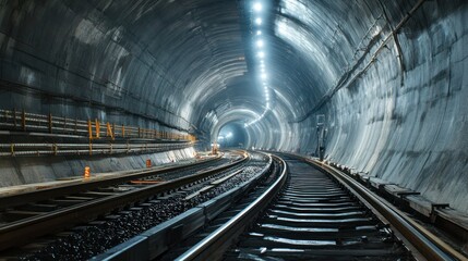 Obraz premium Railway construction inside a large underground tunnel