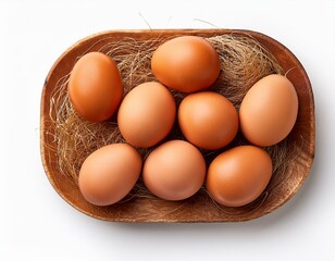 Brown eggs, isolated on white background, view from above