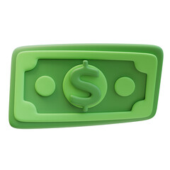 3D Icon Green Wave Twisted Money Banknote Dollar Sign. Money Finance Concept. 3D Illustration Design for Website or Mobile App