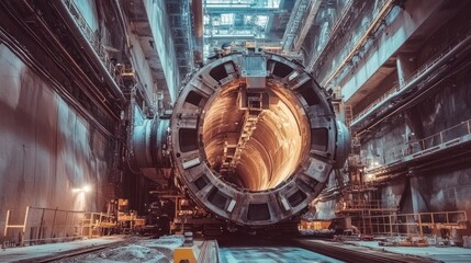 Obraz premium Tunnel boring machine in operation at a large underground site
