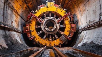 Fototapeta premium Tunnel boring machine in operation at a large underground site