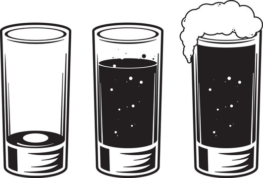 Black and White Glass Drink Vector Illustration