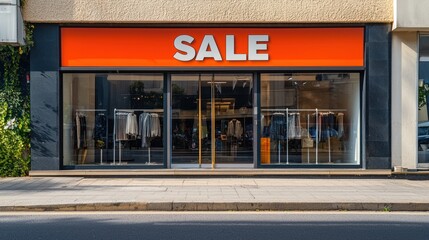 Naklejka premium a business promoting a sale with a bold banner displayed in front of their store
