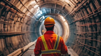 Obraz premium Underground tunneling engineer supervising a construction site