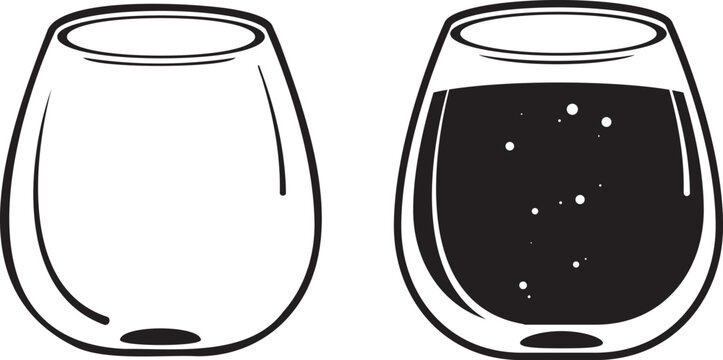  Black and White Glass Drink Vector Illustration