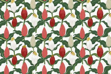 Seamless floral pattern with flowers and leaves. Vector illustration.