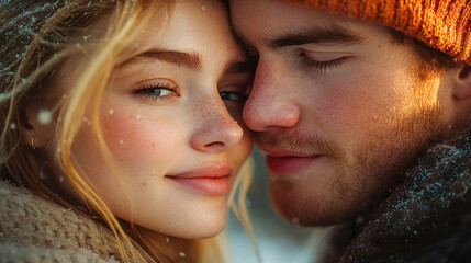 Obraz premium A close-up portrait of a couple with intense blue eyes, gazing affectionately at the camera