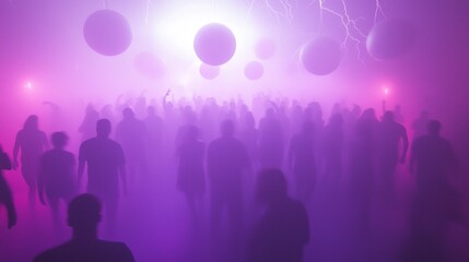 Eerie Halloween Rave: Enchanted Dance Floor with Glowing Orbs and Cinematic Lightning