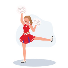 Energetic cheerleader girl in a bright uniform holding pom poms. Ideal for Fun and Sporty Projects.