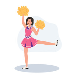 Energetic cheerleader girl in a bright uniform holding pom poms. Ideal for Fun and Sporty Projects.
