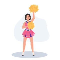 Energetic cheerleader girl in a bright uniform holding pom poms. Ideal for Fun and Sporty Projects.