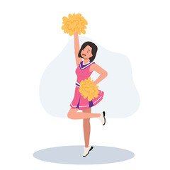 Energetic cheerleader girl in a bright uniform holding pom poms. Ideal for Fun and Sporty Projects.