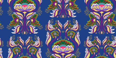 Ukrainian folk art flower motley ornament ethnic motifs vector seamless overlapping pattern stylized Petrykivka painting rapport