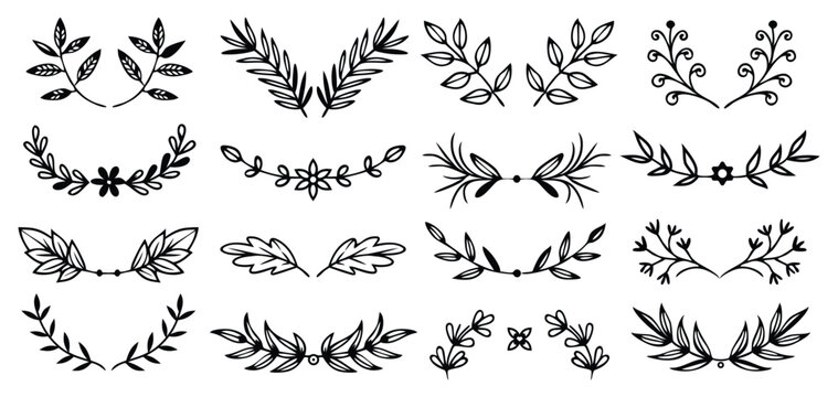 Hand Drawn Floral Leaf Clip Art Set
