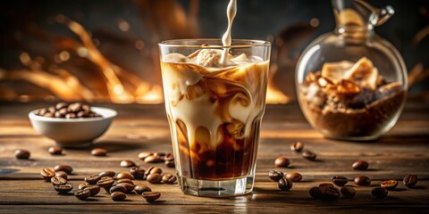 Stunning long exposure captures the creamy milk pouring into iced cold brew coffee. A refreshing and artistic drink that excites both the eyes and taste buds.