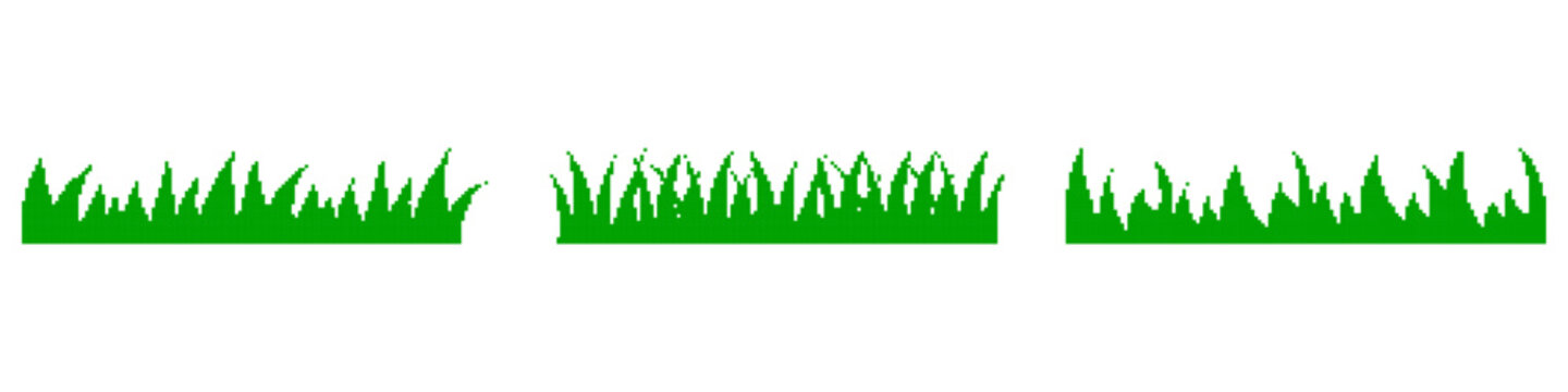 Pixel Art Grass Icon Set. Retro Pixelated Green Grass in Nostalgic 8-bit Style. Isolated Vector Illustration